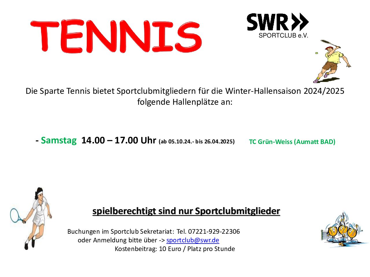 Buchung Tennishalle BAD ab Oktober bis Ende April 25